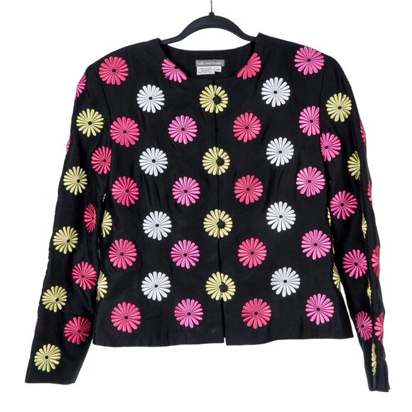 Kelly and Diane Jackets & Blazers - Kelly Diane Floral Embroidered Jacket 14 Womens Black Pink Buttons Silk Career